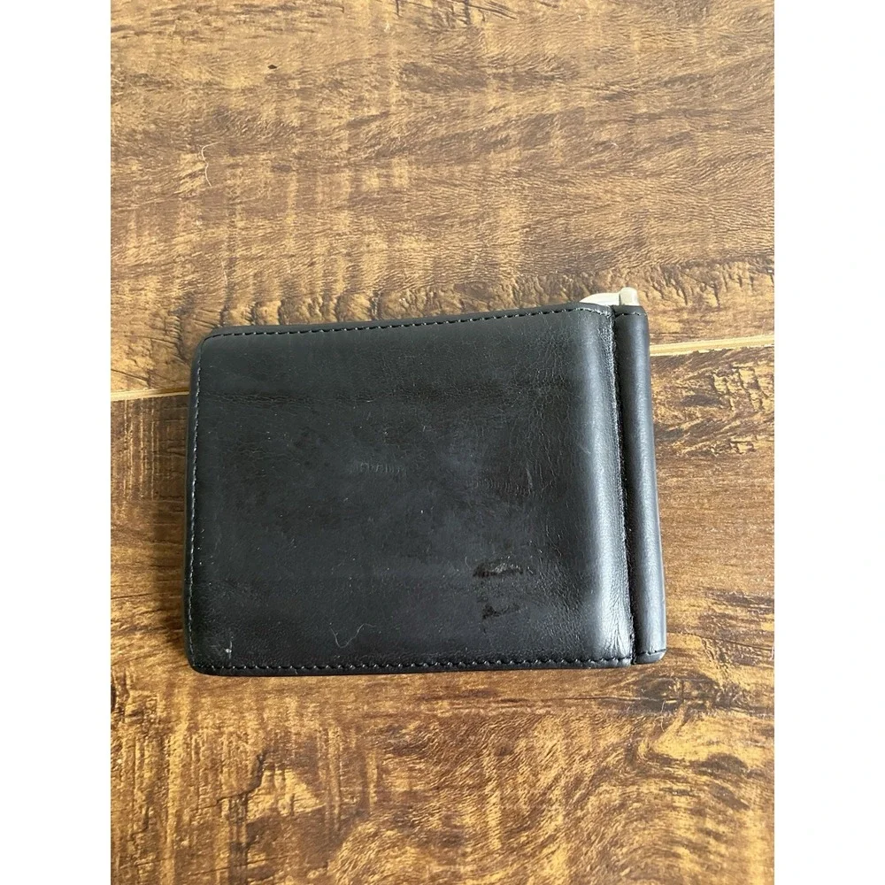 Geoffrey Beene Black Genuine Leather Money Clip Wallet Slim Bifold Card Holder
